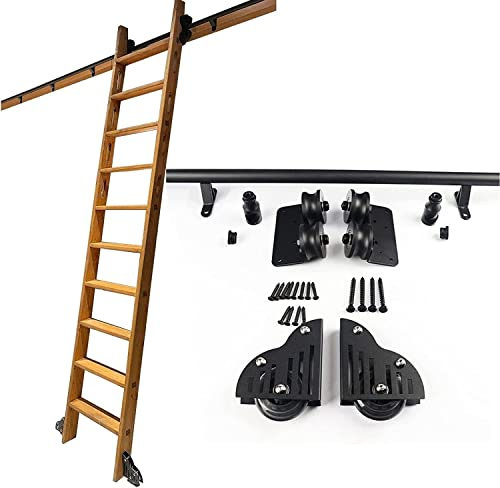 Rolling Ladder Hardware Library Sliding Ladder Hardware Kit, Floor Wheels With Brakes, Library Rolling Sliding Ladder Hardware Kit, Round Carbon Steel Track/Rail, Easy To Install (