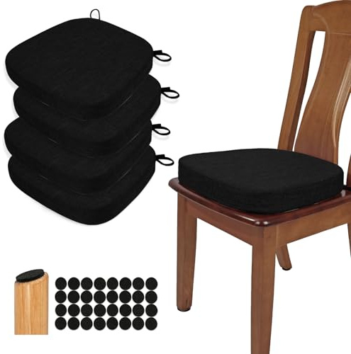 BUYUE Stuhlkissen 6,5 cm dick, U-Form Sitzkissen 40x40 cm mit hochdichtem Schaumstoff, Stoffbezug, rutschfestes Sitzpolster für Küche und Esszimmer (4 Stück, Schwarz)