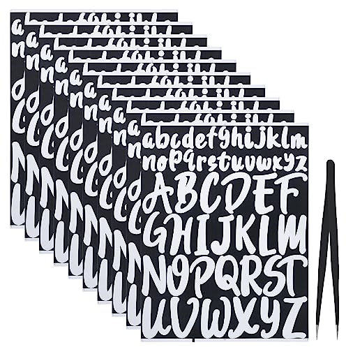 JJWNMLL 10 pegatinas de letras de vinilo, letras adhesivas de 1 2 en mayúsculas, extraíbles, autoadhesivas, resistentes al agua y duraderas letras adhesivas grandes, letras blancas (fondo negro)