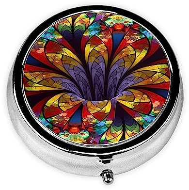 Pilulier rond à 3 compartiments en verre teinté - Motif floral - Boîte de rangement portable pour médicaments, vitamines, morue, huile de foie