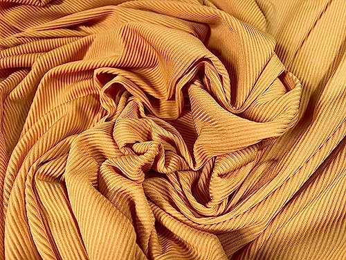 Elastan-Stretch-Jersey-Stoff, 2 x 1 Rippen, Meterware, einfarbig, Safran