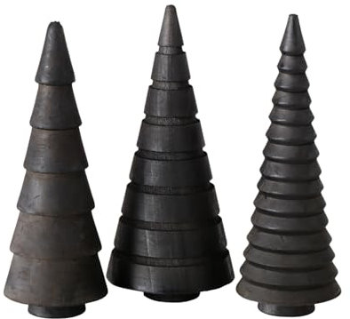 Holz Deko Tannenbäume 3er Set 15 cm zum Hinstellen - schwarz - Weihnachtbaum Figur aus Kiefer zur winterlichen Dekoration - Christbaum Deko Aufsteller Tischdeko Fensterdeko Winterdeko Weihnachtsdeko