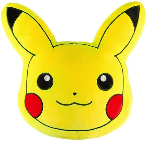 Pokemon Pikachu Plüsch Kissen für Kinder, Weiches 3D Dekokissen mit Füllung Kuschelkissen Kinder 45 x 45 x 8,5 cm