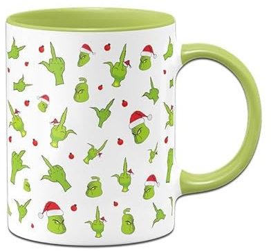 Tassenbrennerei Grinch Tasse - Rundherumdruck - Weihnachtstasse lustig - Kaffeetasse als Deko zu Weihnachten (Grün)