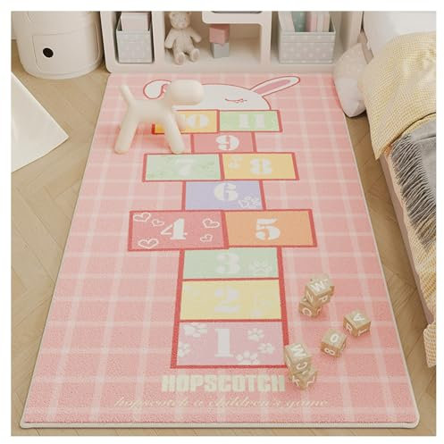 UE-MAOLU Kinderzimmerteppich Hop Und Zähle Hopse-Teppich Spielhausmatten Spielhaus-bodenteppich Hopse-Matte Kriechender Niedlich Fußbodenteppich Baby Polyester (Color : A, Size : 140x160cm/55x71in)