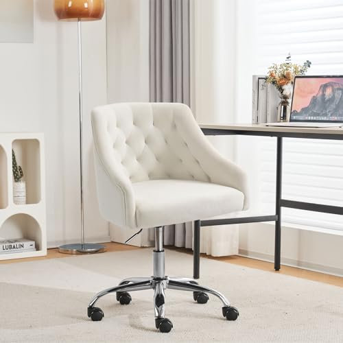 WOEOA Homeoffice Stuhl,Schreibtischstuhl Samt,Schminktisch mit Rollen,Frauen Drehstuhl,Höhenverstellbar,für Studie,Büro,Schlafzimmer,Bis 135 kg Belastbar(Weiß)
