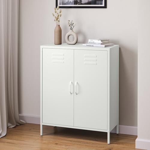 STEELSØN Kommode Atria weiß, Sideboard Wohnzimmer, Metall Kommode mit Doppeltür, Kommode Wohnzimmer weiß, Mehrzweckschrank Maße 100x80x38 cm (HxBxT)