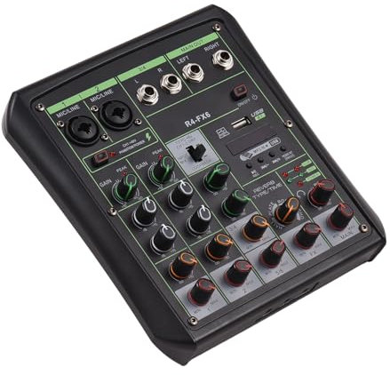 Btuty Audiomixer mit 6 Kanälen, OTG Mischpult mit Phantomspeisung 48 V USB MP3-Player mit Aufnahme BT Audiokonsole für Audio-Interface für Computer Heimkino