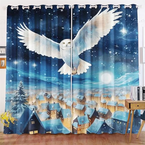 KIDSLOVE Eule Verdunkelungsvorhänge Cartoon-Eule Blickdicht Vorhänge Eule Verdunkelungsvorhang Für Schlafzimmer Kinderzimmer (7,100x140cm(BxH)/ 50x140cmx2)