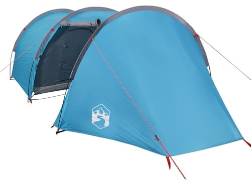 vidaXL Tunnelzelt, Campingzelt für 4 Personen Wasserdicht, Outdoor Zelt mit Abnehmbarem Überzelt Insektenschutz, Familienzelt Leicht Tragbar, Blau