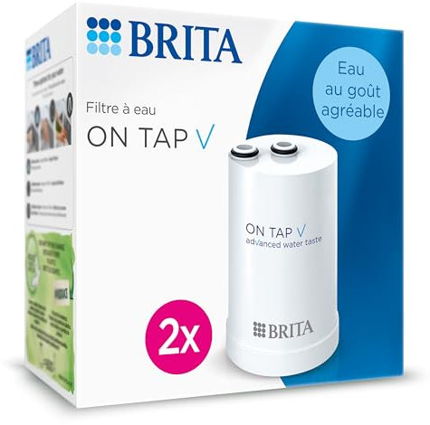 BRITA Pack de 2X filtres à Eau on Tap V (= 4 Mois de Filtration) - pour Une Eau filtrée au goût agréable instantanément, Directement Depuis Votre Robinet de Cuisine.