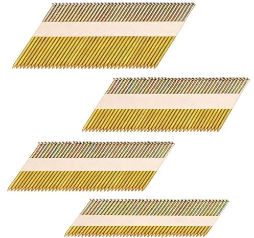 HW HAMWOO 34°-Rahmennägel, D-Kopf-Nagel-Set, 960 Stück (5,1 cm - 240 Stück, 5,1 cm - 240 Stück, 7,6 cm - 240 Stück, 8,9 cm - 240 Stück), verzinkte Papierbandstreifennägel, Ringschaft, für 30 bis 34