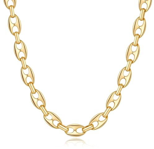 FILMOON Mariner Link Necklace Finished with 14K Gold Plated Nautical Pave Flat Chain Design