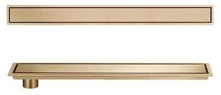 JSDQQG Duschrinne Komplettset Mit Haarsieb,Edelstahl 2 in 1 Befliesbar Duschrinne,Duschablauf Flach Bodenablauf,Seitliche Entwässerung,Gold,10 * 50cm