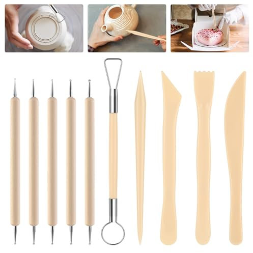 Giantree Clay Tools Set, 10 Pcs Polymer Clay Tools, Wooden Modeling Clay Sculpting Tools, Pottery Tools Kit Wooden Clay Sculpting Tools Clay Modelling Tools for DIY Art Crafts