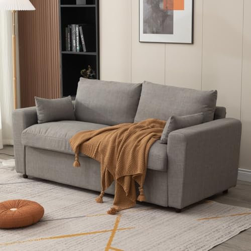 Panana Upholdered Sofa Loveseat Couch Fabric Wooden Legs with Under Stoage for Living Room, Dining Room, Office (Light Grey Linen Fabric, 3 Seater)