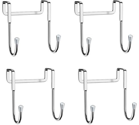 PGKDYC 4Pcs Stainless Steel Over Door Hooks, Space-Saving Door Hanger with Anti-Scratch Rubber Coating for Coats, Towels & Decorations, Sturdy Overdoor Hook Hangers for Hallway, Bathroom, Bedroom
