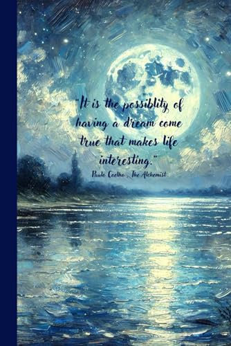 Paulo Coelho weekly planner, inspirational quote, blue moon cover. 6 x 9 inches with side-by-side note taking page.