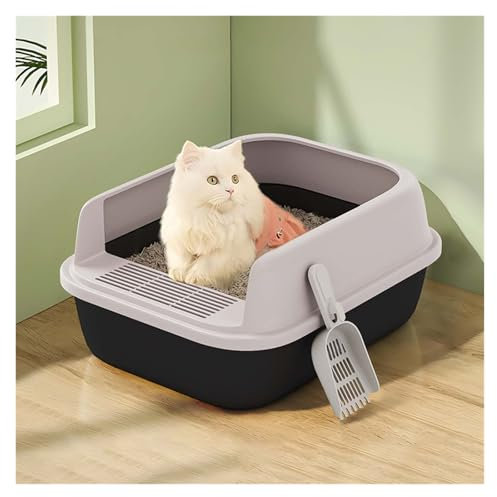 Cenz-888 Litter Boxes- Open Litter Box, Semi-Open Anti-Splashing Cat Litter Box, Durable High Side Sifting Litter Box for Small Cats, Easy to Clean and Assemble Cat Litter Box(Black,Large)