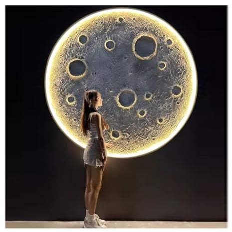 GRRICEPL Lampada da Parete Moderna A Luna Dimmerabile, Luna Tridimensionale in Rilievo per Lo Sfondo della Parete D'ingresso, Lampada da Parete Dimmerabile con Telecomando A Tre Colori(80cm)