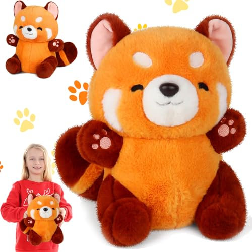 WELLXUNK Roter Panda Kuscheltier, Red Panda Plush, Kawaii Panda Plüschtier, Kuscheliger Panda Plüsch, Roter Panda Plüschtier, Panda Stofftier Plüsch, Panda Puppen Kissen Geschenk für Junge Mädchen