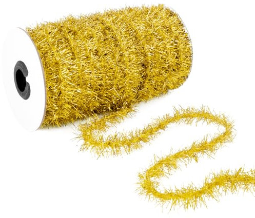 Weihnachts-Lametta-Girlande, metallischer hängender Lametta-Weihnachtsbaum, 45,7 m, gedrehtes Lametta (Golden)