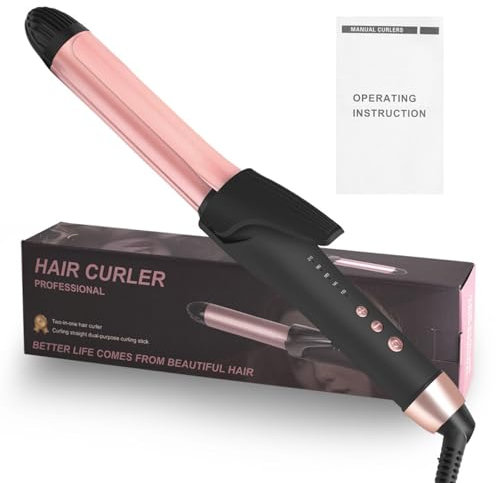 Rizador de Pelo Cerámica Antiestática Rizador pelo,Rizador de Pelo con planchas del pelo con Temperatura Regulable Calentamiento rápido Rose Gold 5 in 1,110-250 V