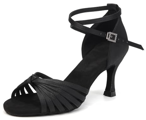 YCALCP Women's Latin Dance Shoes Satin Open Toe Ballroom Salsa Dance Heels | Latin Dance Shoes for Women Practice Party Practice Performance Bachata Tango Dancing Shoes,7.5cm Heel