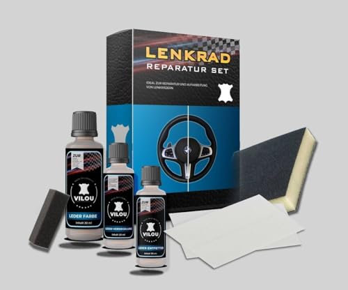 Leder-Lenkrad-Reparatur-Set Schwarz [KOMPLETT SET] - Professionelles Leder Reparatur Set auch für Möbel & Autositze, Kunstleder - direkt vom Hersteller - Made in Germany seit 1999 (glanz)