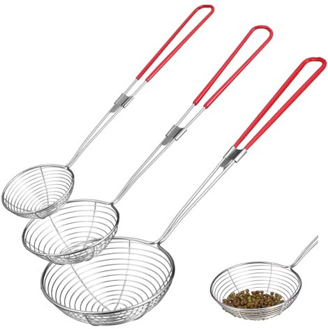 Ciieeo 3stücke Teiliges Edelstahl-sieb Spider Strainer Skimmer Löffel Küchensieb Mit Rutschfestem Griff Zum Abtropfen Von Pasta Und Lebensmitteln Und Rostfrei