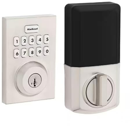 Kwikset Powerbolt 250 Keyless Entry Door Lock, 10-Button Keypad Satin Nickel Contemporary Electronic Deadbolt Door Lock, Customizable User Codes, Auto Locking and SmartKey