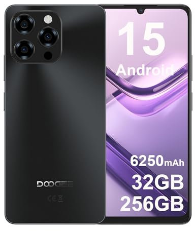 DOOGEE Note58 Pro Móvil 4G Android 15, 32GB RAM + 256GB ROM, Batería 6250mAh, Pantalla 6.75 Pulgadas HD+ 90Hz, AI Camara 16MP, Octa-Core, Dual SIM, NFC, Smartphone Libres, 2025, Negro
