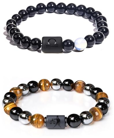 Caimeytie Damen mode Elastische Perlen Armbänder,2 Stück,sternbild armband,Sternbild Zeichen von Zodiac Glück Armband 19CM,Geschenke für Damen