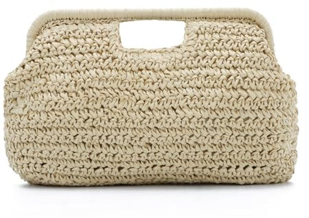 EVEOUT Straw Clutch for Women Summer Boho Raffia Beach Purse Bag Holiday Woven Tote Handbag for Work Wedding Party