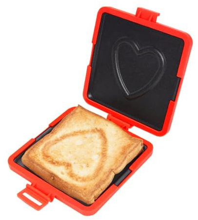 Microwave Toaster, Non Stick Microwave Sandwich Maker with Heart Pattern, Grilled Cheese Sandwich Maker Toastie Maker for Bread Grilled Meat (Red)