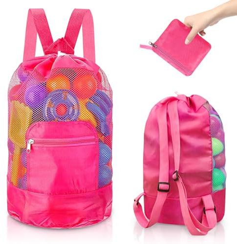 Riutilizzabile Borsa Porta Giochi Spiaggia Pieghevole, Borsa Porta Giochi Spiaggia Grande e Pieghevole, Per Vacanze in famiglia, Viaggi, Nuoto, Giocattoli, con Coulisse (rosa rosso)