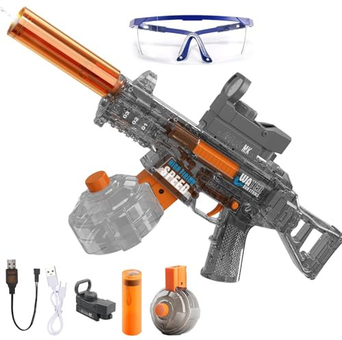 Potente Pistola De Agua Eléctrica,Pistola de Agua Eléctrica con luz LED,para Niño Adulto,Juguete para Piscina, Verano y Fiestas en La Playa (Negro Largo)