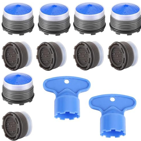 10 Pieces Tap Aerator Replacement Parts,Insert Tap Spout Aerator with 2 Demolition Wrenches,Splash Proof Water Saver Built in Filter Inserts,Faucet Filter Plugs Accessories for Kitchen Basin Bathroom