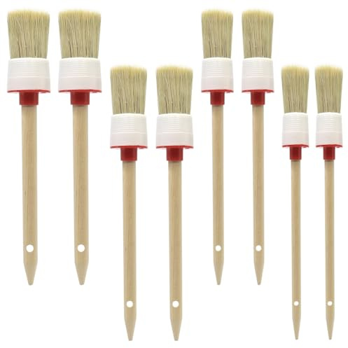 lyualma 8 Pièces Pinceau Rond en Bois Pinceaux à Rechampir Pinceau de Peinture Arrondis Poils Naturels et Manche Robuste Cirage de Meubles et Nettoyage de Voiture