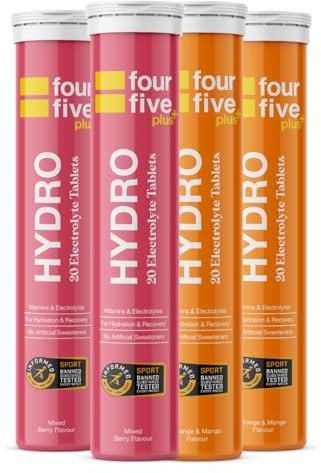 fourfive Hydration Tablets (Discovery Pack) Low Calorie Vitamin Electrolytes, Vegan, Magnesium & Calcium, Sports Hydration - 4x20 Effervescent Tablets