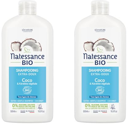 Natessance - Extra weiches Shampoo – Bio-Kokos & pflanzliches Keratin, 2 Stück