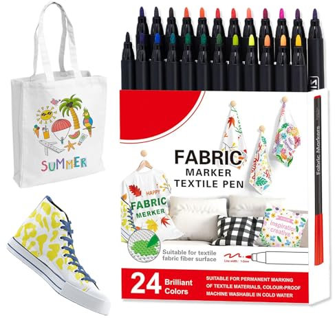Genérico Rotulador para Tela | Marcadores De 12/24 Colores Para Ropa - Pintura Lavable para Hogar Exterior Lavandería Zapatos Cerámica Graffiti Bolsas Tela de Poliéster