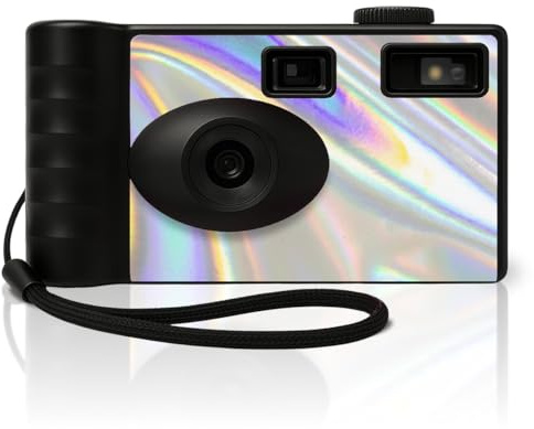 LENSY Screen Free Digital Camera | Four Built in Filters | Rechargeable, 8mp, Lightweight, Focus-Free, Auto-Flash, Easy-to-Use, Reusable, Retro Film-Style Photos (Holographic)