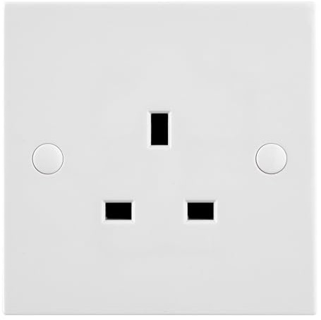 Saxby SE431 Square Edge Single Wall Socket, 13 Amp, 1 Gang, Unswitched, SP