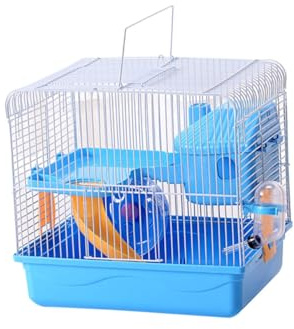 FUTUREORYY Doppelstöckiger Hamsterkäfig mit Plattform und Großem Eingang Tragbares Kleintierhaus für Zwerghamster und Chinchillas Leicht zu Reinigen Sicher und Kompakt in Blau