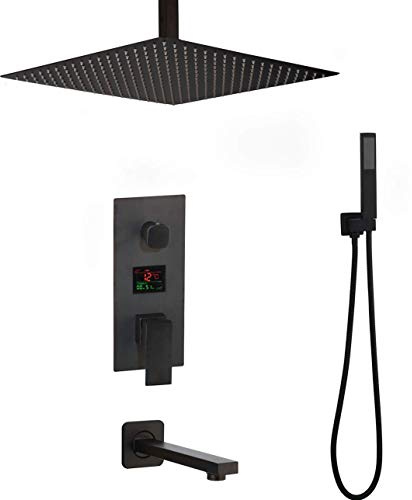Digitales Duscharmaturen-Set mit 3 Funktionen, Regenduschkopf, digitale Temperaturanzeige, Mischbatterie, schwenkbarer Wannenauslauf, Badewannen-Dusche, Luxus-Dusch-Set, 12-A(16)
