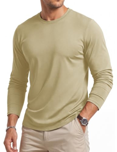 Cavva Men's Long Sleeve T Shirt Cotton Plain Tshirts Crew Neck Casual Tops | Classic crew neck long sleeve t-shirt, solid color, breathable cotton fabric, versatile basic tops for men casual daily wear