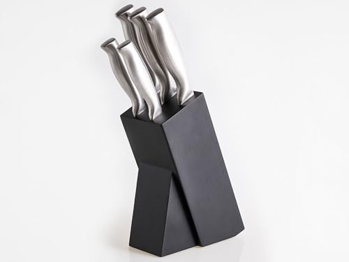 Modernes 5-teiliges Messerset mit Block handgeschliffen Härte 54 HRC Edelstahl Silber Mashiko