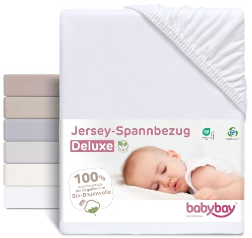 babybay Jersey Spannbetttuch Deluxe Organic Cotton passend für Modell Verlängerungsseite Boxspring XXL, weiß