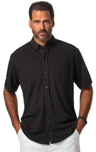 JP 1880 Herren große Größen Übergrößen Menswear L-8XL Piqué-Hemd, FLEXNAMIC®, Halbarm, Buttondown-Kragen, Modern Fit schwarz XLT 826595100-XLT